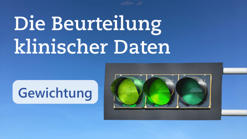 Bild der Ampel mit allen 3 grünen Ampeln und dem Text „Die Beurteilung klinischer Daten - Gewichtung“ auf dem Bild von Metecon GmbH