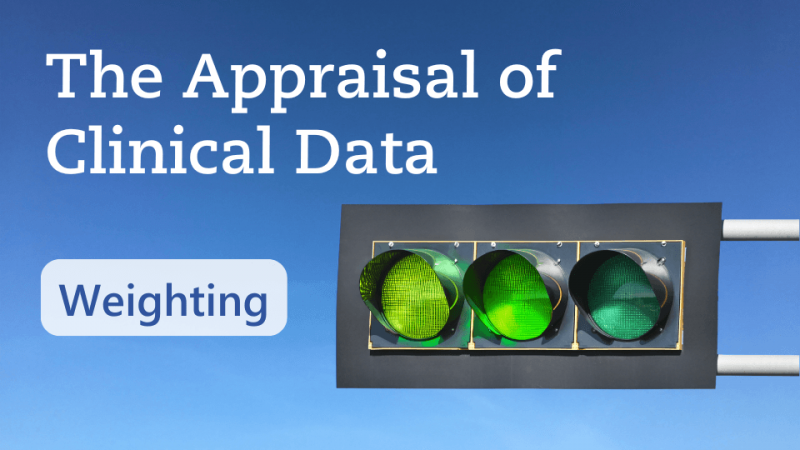 Image of the traffic-signal with all 3 green lights and "The Appraisal of Clinical Data - Weighting" text on the image by Metecon GmbH