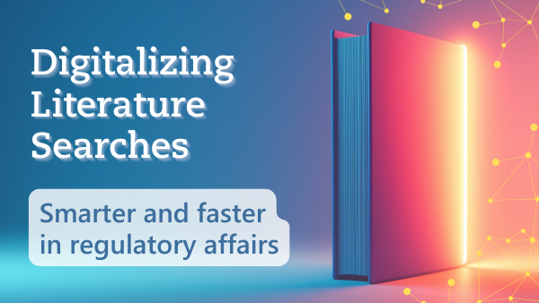 Digitalizing Systematic Literature Searches – Smarter and Faster in Regulatory Affairs | Metecon GmbH Symbolic image of digitalized systematic literature search in regulatory affairs featuring a glowing book